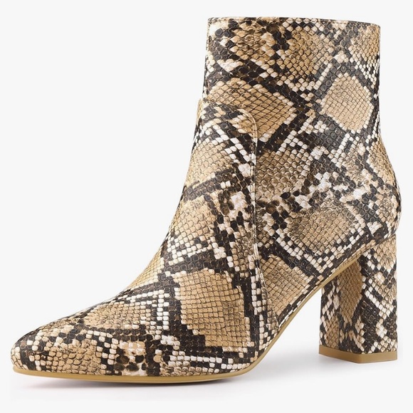 Tan Snakeskin Booties with Block Heel - Picture 7 of 7